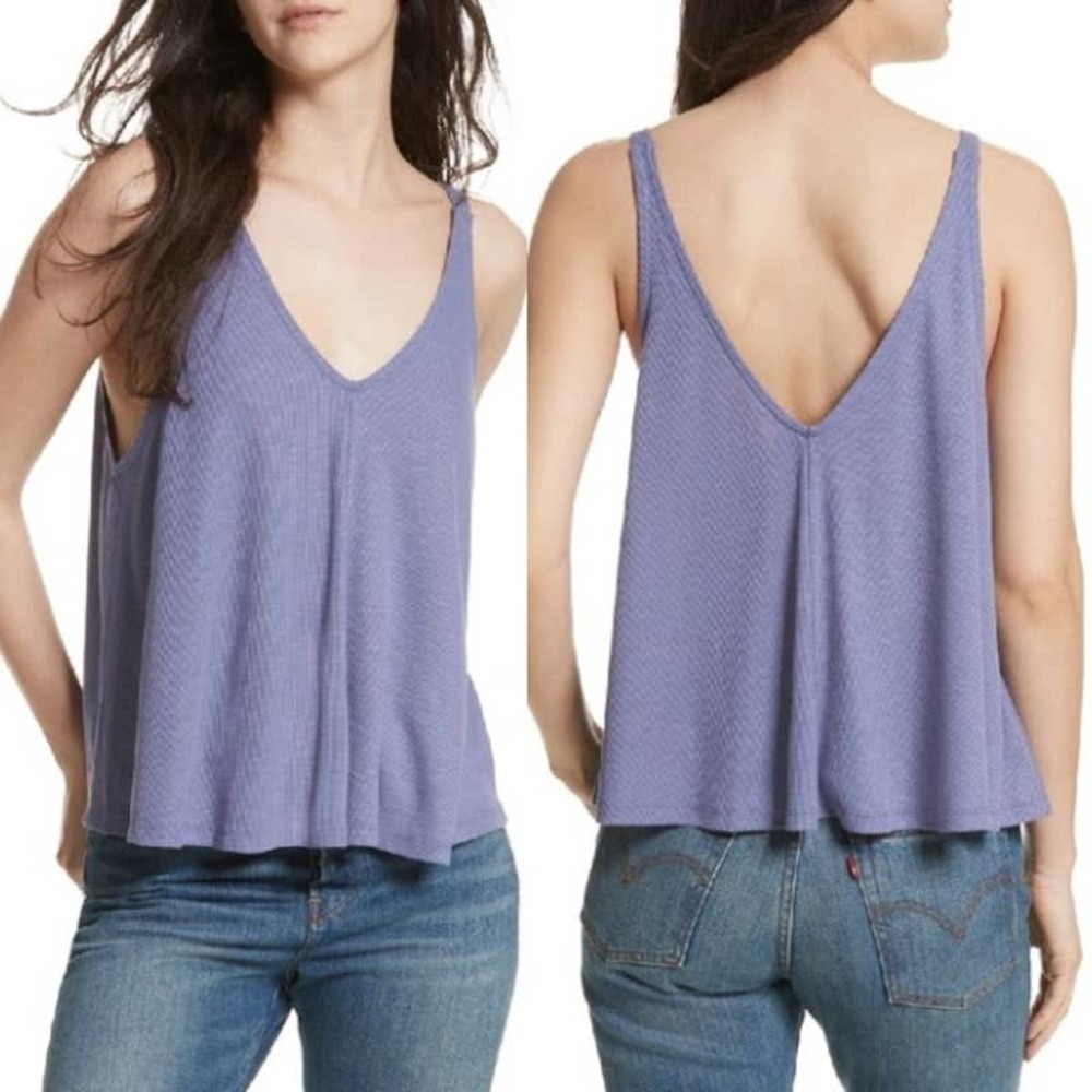 Free People NWT Rib Double V-Neck Dani Swing Tank Top Dusty Iris Small OB651363